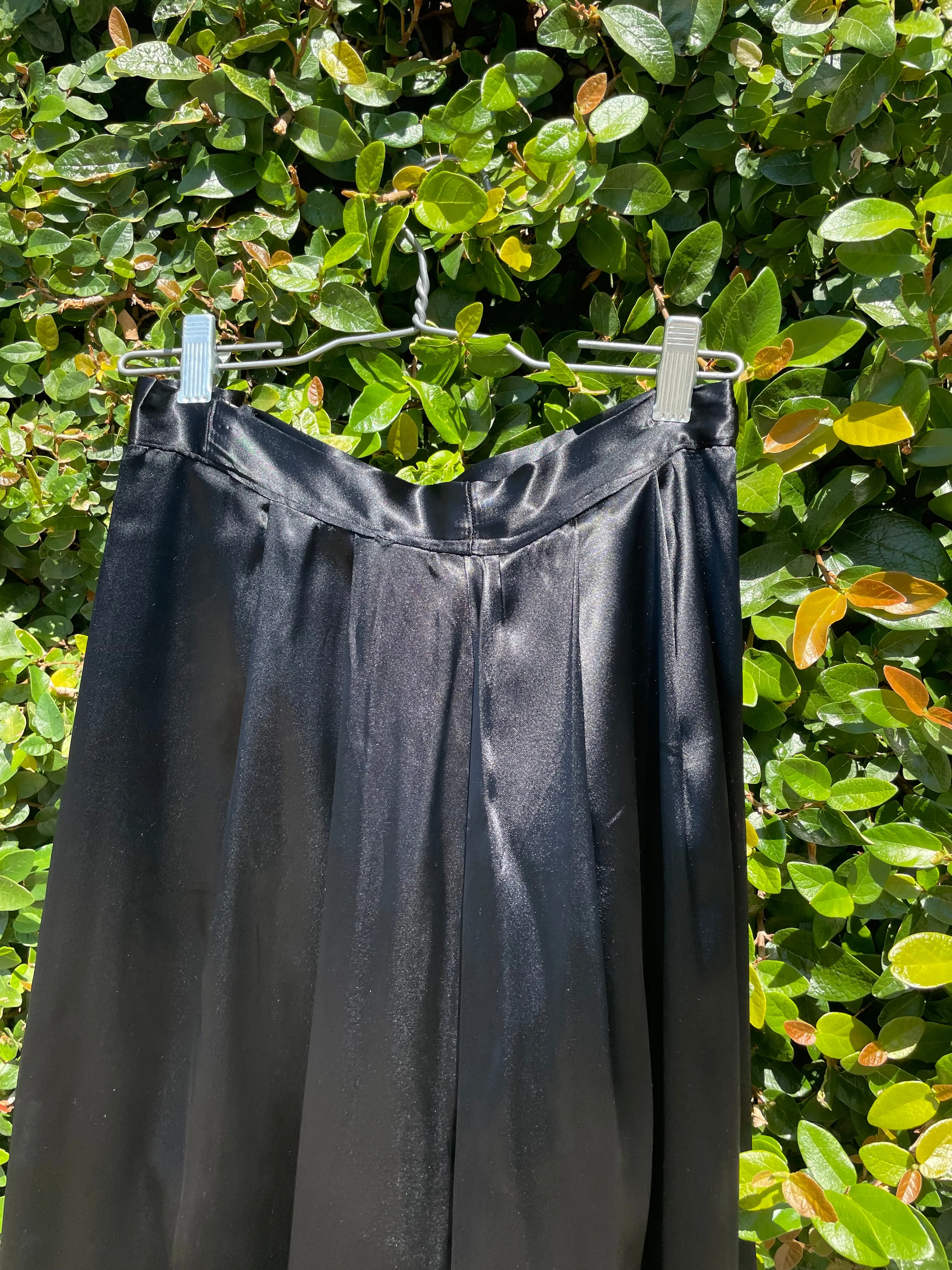 1940s Noir Satin Side Snap Wide Leg Eyelet Border Palazzo Pants