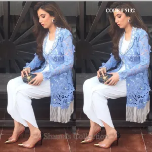 5132 White Blue Fusion Wear (Palazzo and Jacket) outfit set