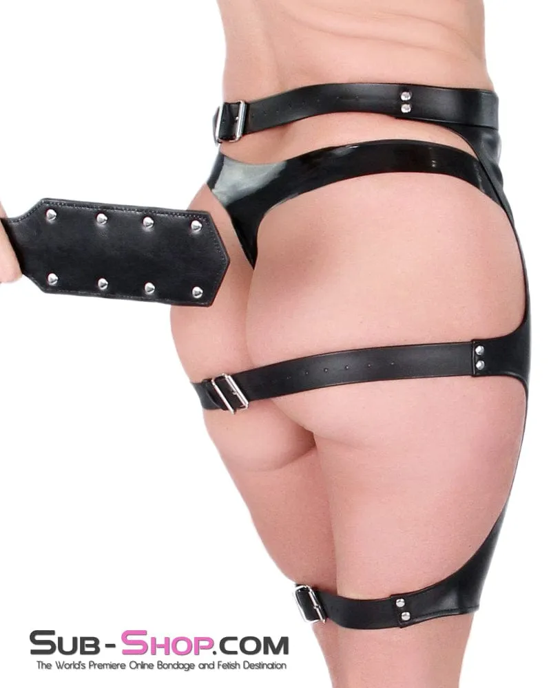 9086DL      Leather Look Backless Buckling Bondage Spanking Skirt - LAST CHANCE - Final Closeout!