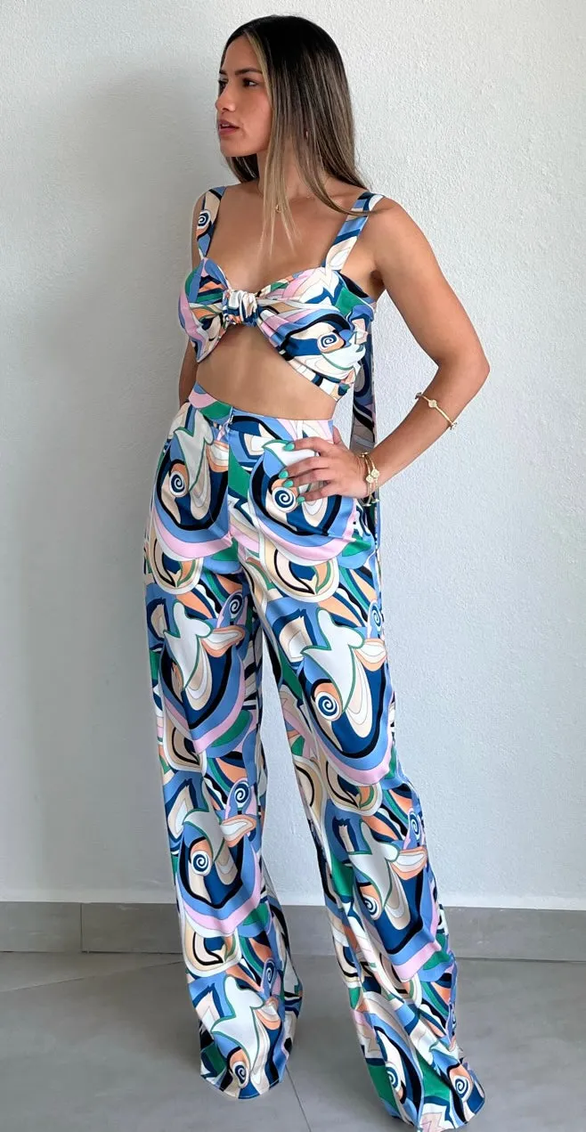 Abundant Beauty Print Satin Two-Piece Set