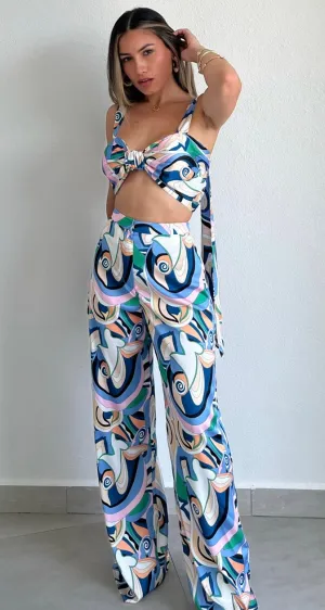 Abundant Beauty Print Satin Two-Piece Set