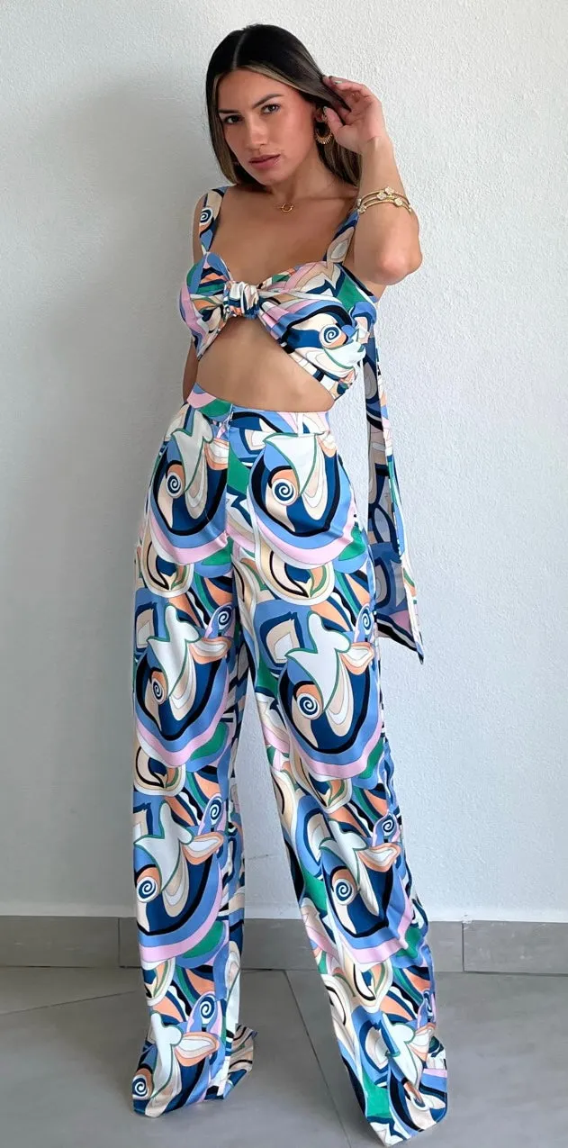 Abundant Beauty Print Satin Two-Piece Set