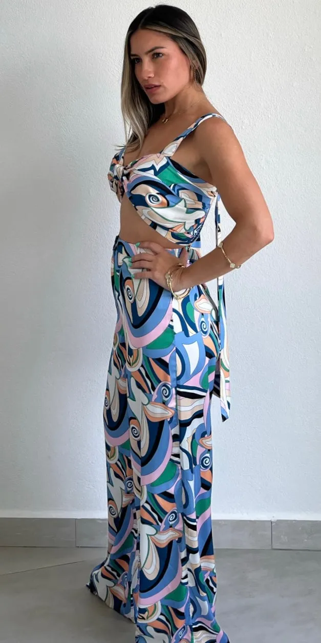 Abundant Beauty Print Satin Two-Piece Set