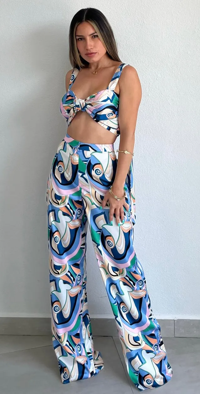 Abundant Beauty Print Satin Two-Piece Set