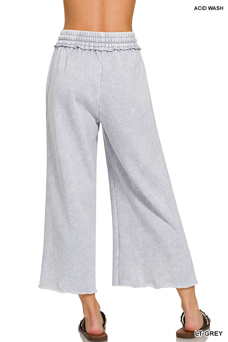 Acid wash fleece palazzo sweatpants with pockets