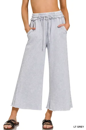 Acid wash fleece palazzo sweatpants with pockets