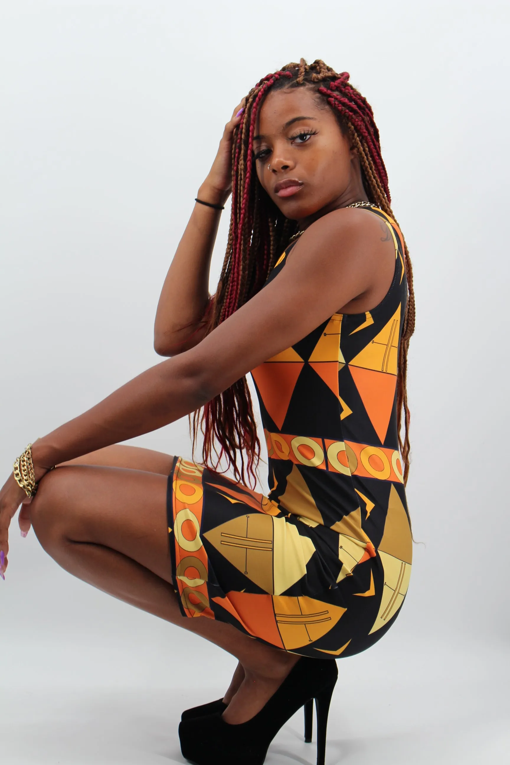African Tribal Print Tank Dress - Earthy