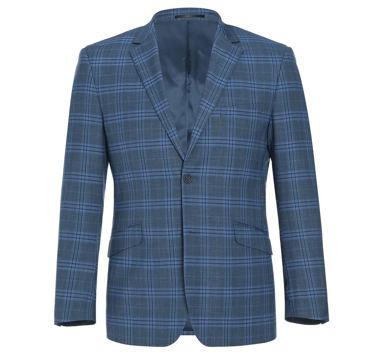 Alessandro Vitello by Renoir Navy 2-Piece Slim Fit Notch Lapel Stretch Windowpane Suit 293-4