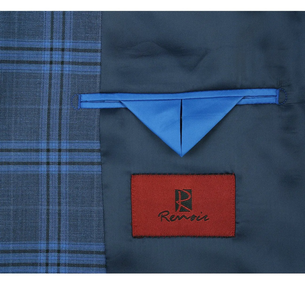 Alessandro Vitello by Renoir Navy 2-Piece Slim Fit Notch Lapel Stretch Windowpane Suit 293-4