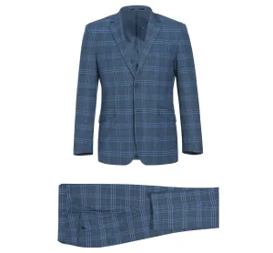 Alessandro Vitello by Renoir Navy 2-Piece Slim Fit Notch Lapel Stretch Windowpane Suit 293-4
