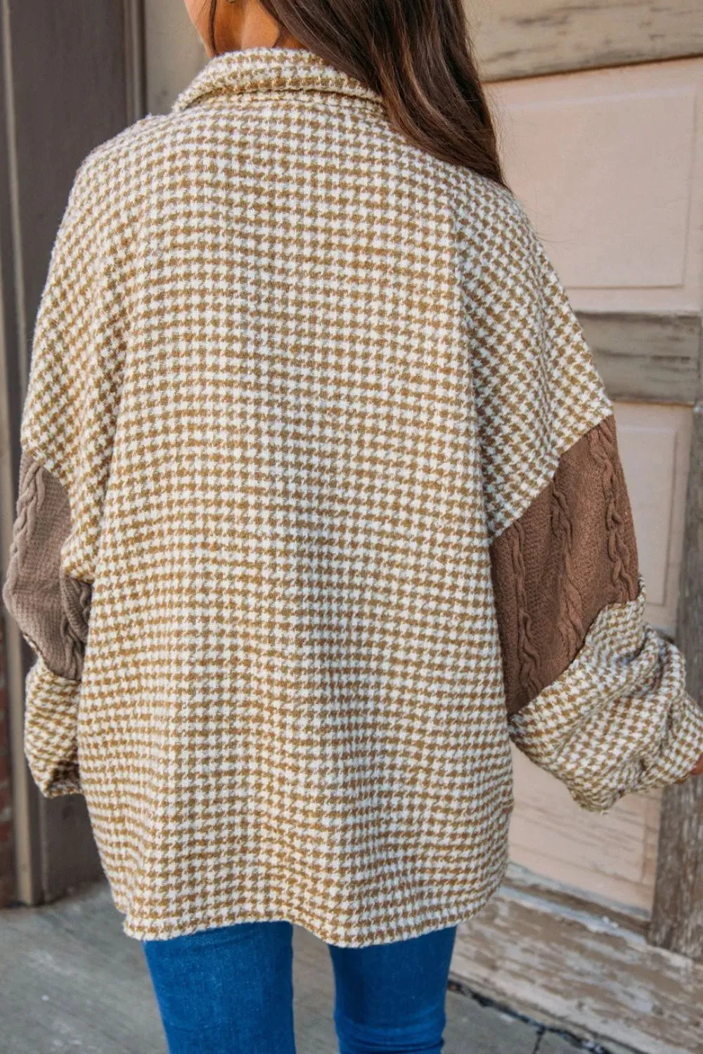 Amber Pocketed Color Block Collared Neck Long Sleeve Jacket