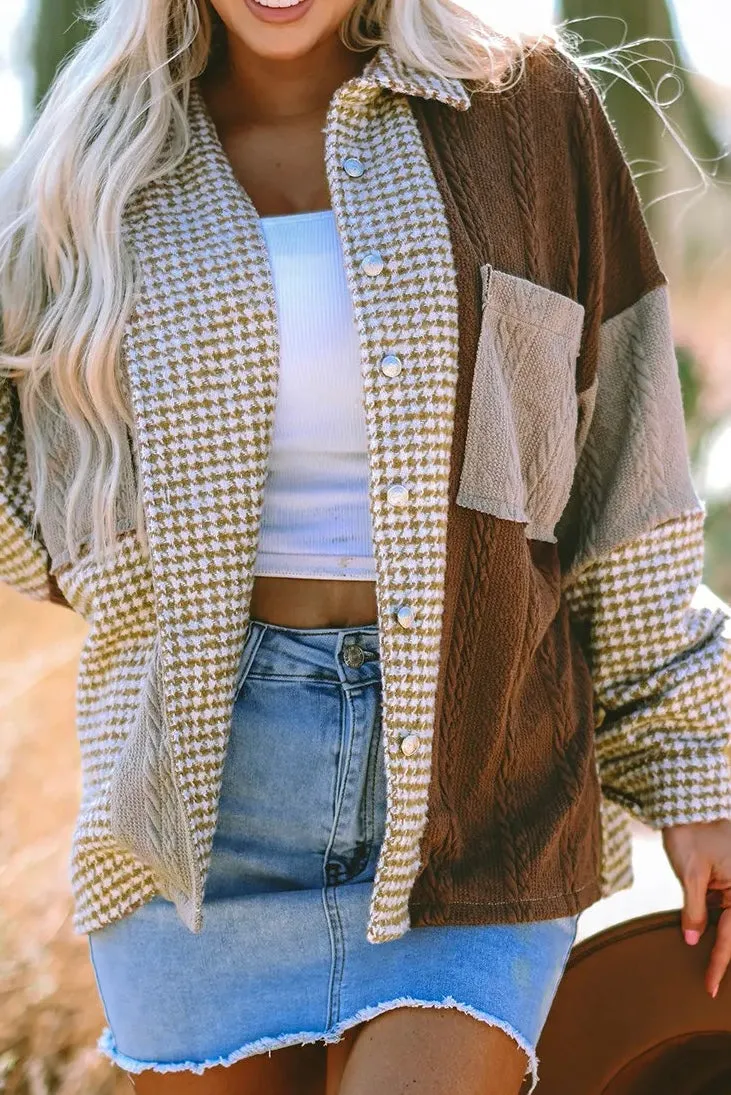 Amber Pocketed Color Block Collared Neck Long Sleeve Jacket