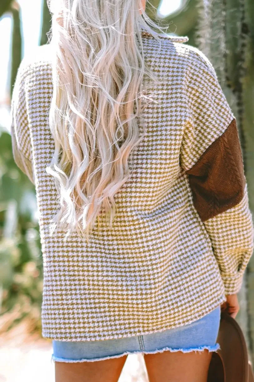 Amber Pocketed Color Block Collared Neck Long Sleeve Jacket