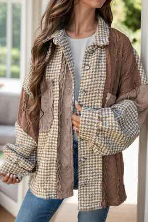 Amber Pocketed Color Block Collared Neck Long Sleeve Jacket