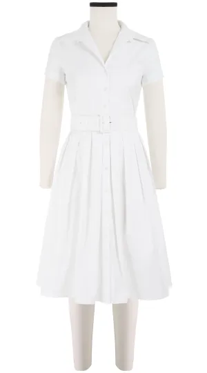 Audrey Dress #1 Shirt Collar Short Cuff Sleeve Cotton Stretch_Solid_White