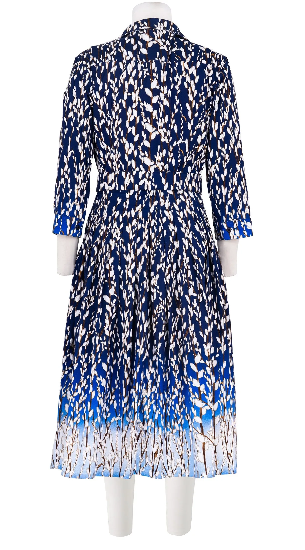 Audrey Dress #2 Shirt Collar 3/4 Sleeve Long Length Cotton Stretch (Willow All Over)
