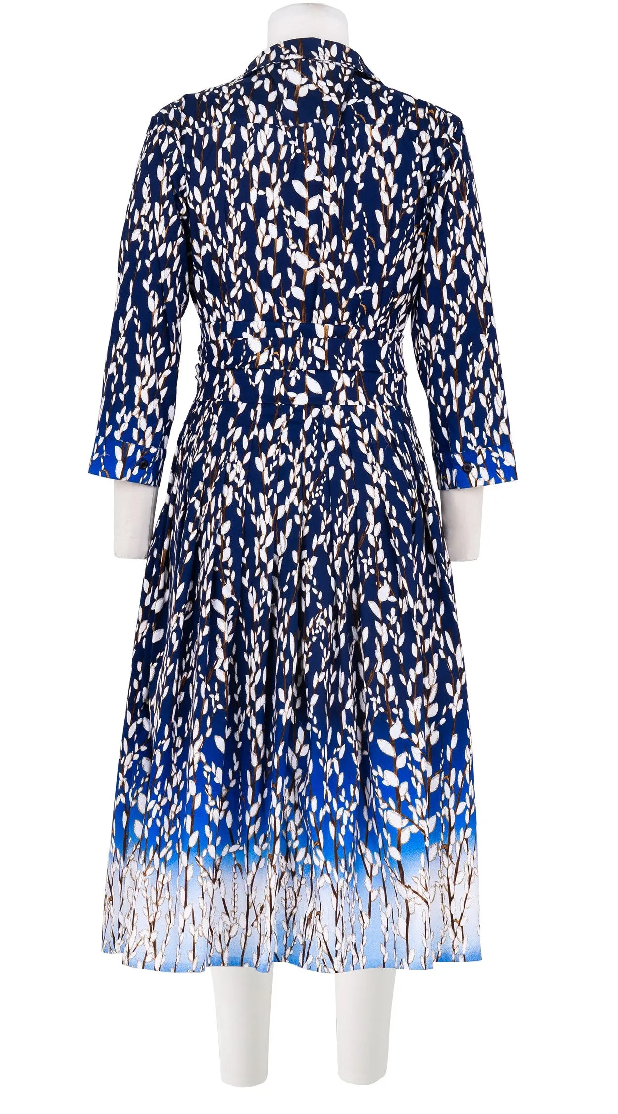 Audrey Dress #2 Shirt Collar 3/4 Sleeve Long Length Cotton Stretch (Willow All Over)