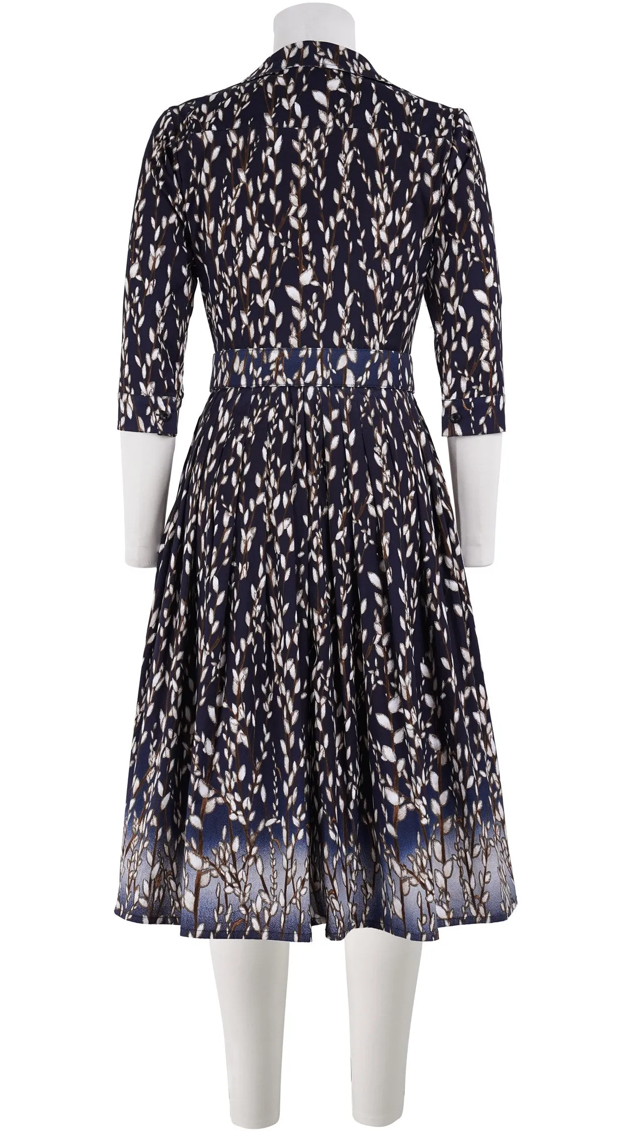Audrey Dress #2 Shirt Collar 3/4 Sleeve Long Length Cotton Stretch (Willow All Over)
