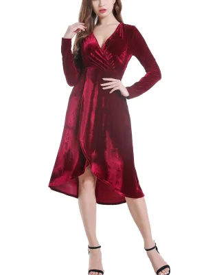 Autumn and Winter Gold Velvet Dress Women's Ladies V-neck Long-sleeved Long Evening Dress