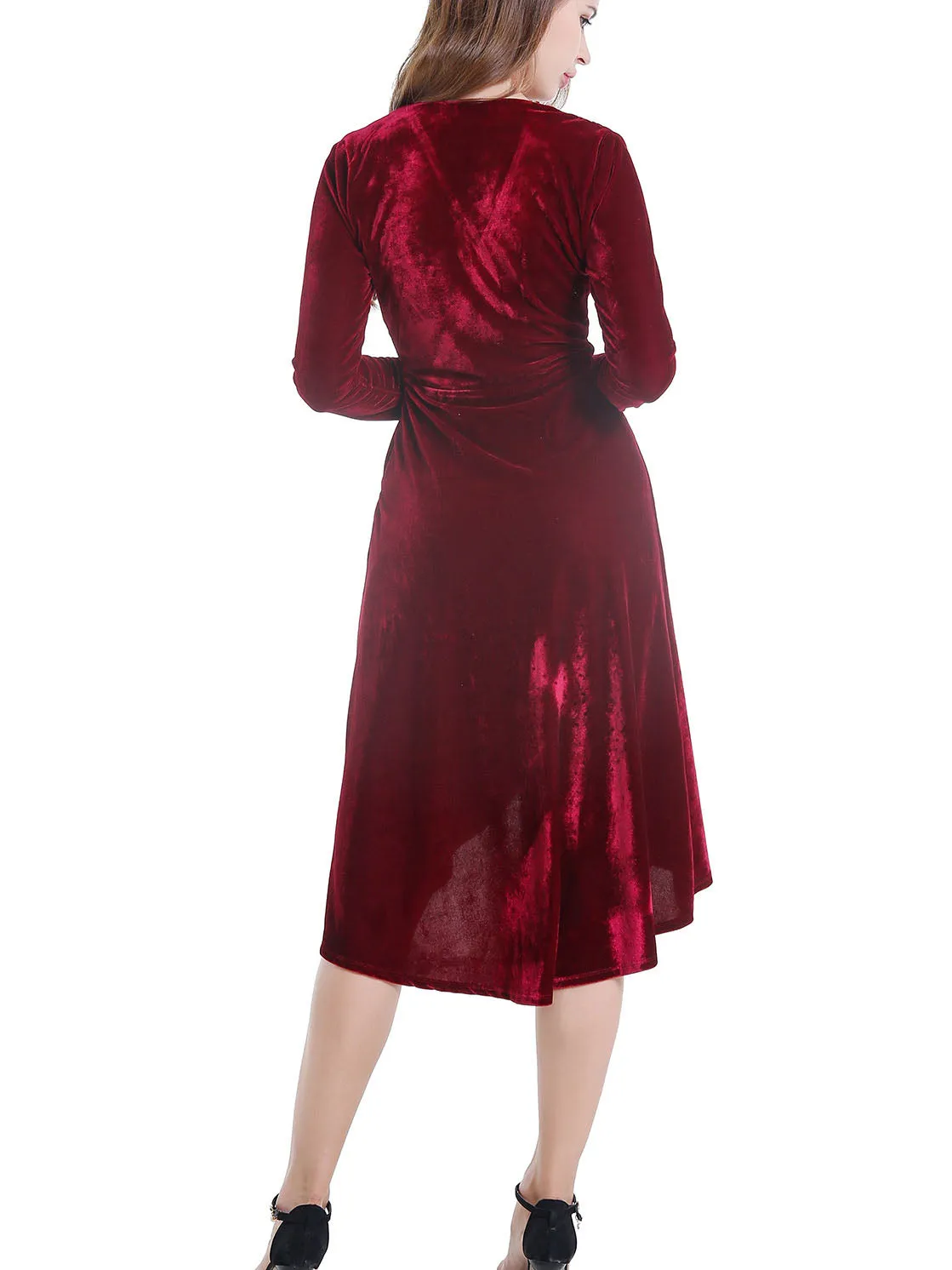 Autumn and Winter Gold Velvet Dress Women's Ladies V-neck Long-sleeved Long Evening Dress