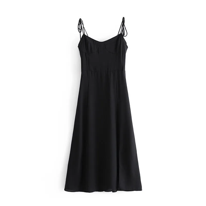 Backless Suspenders Slit Leg Vintage Midi Dresses