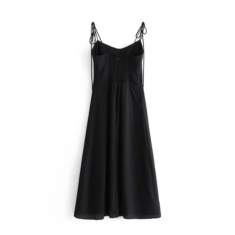 Backless Suspenders Slit Leg Vintage Midi Dresses
