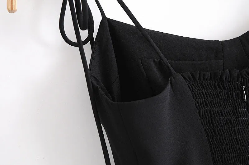 Backless Suspenders Slit Leg Vintage Midi Dresses