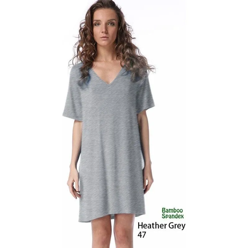 Bamboo spandex V neck short sleeves knitted dress.