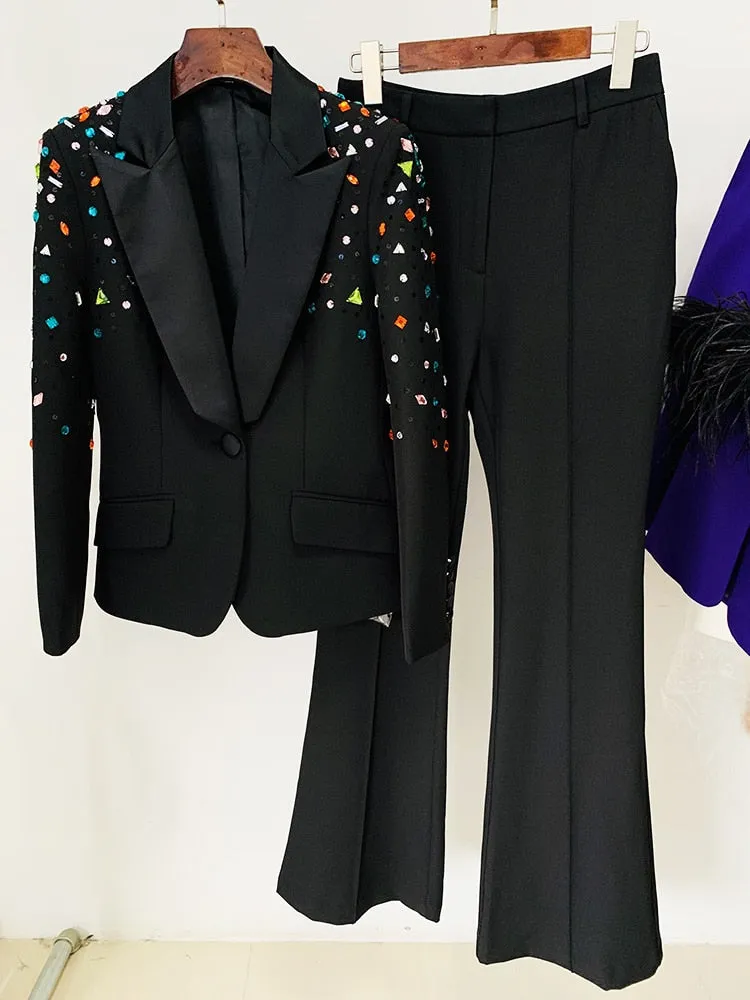 Beaded Blazer Pants Set