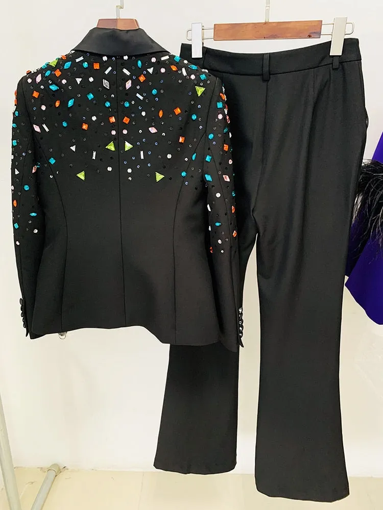 Beaded Blazer Pants Set