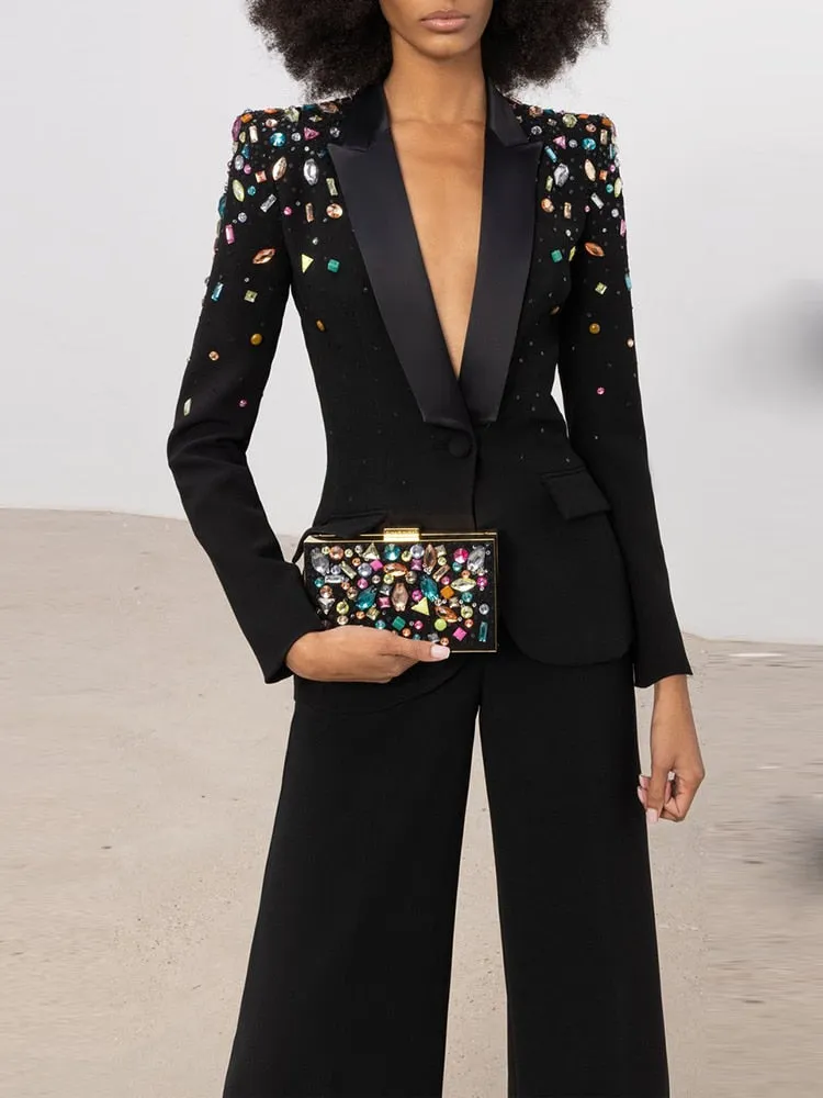 Beaded Blazer Pants Set