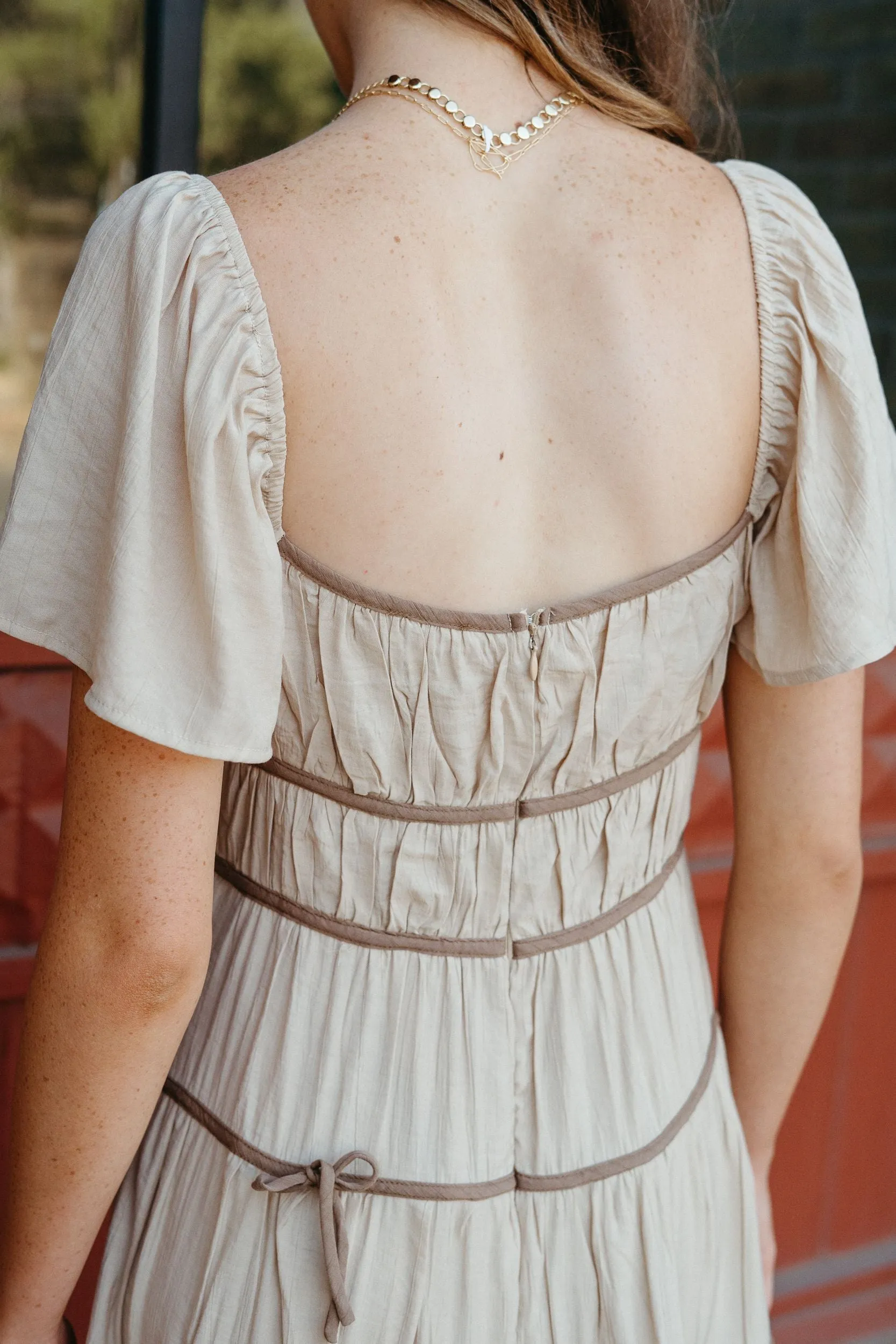 Beige/Brown Tiered Midi Dress JD6168B