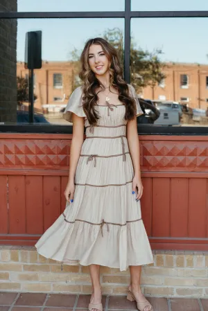 Beige/Brown Tiered Midi Dress JD6168B
