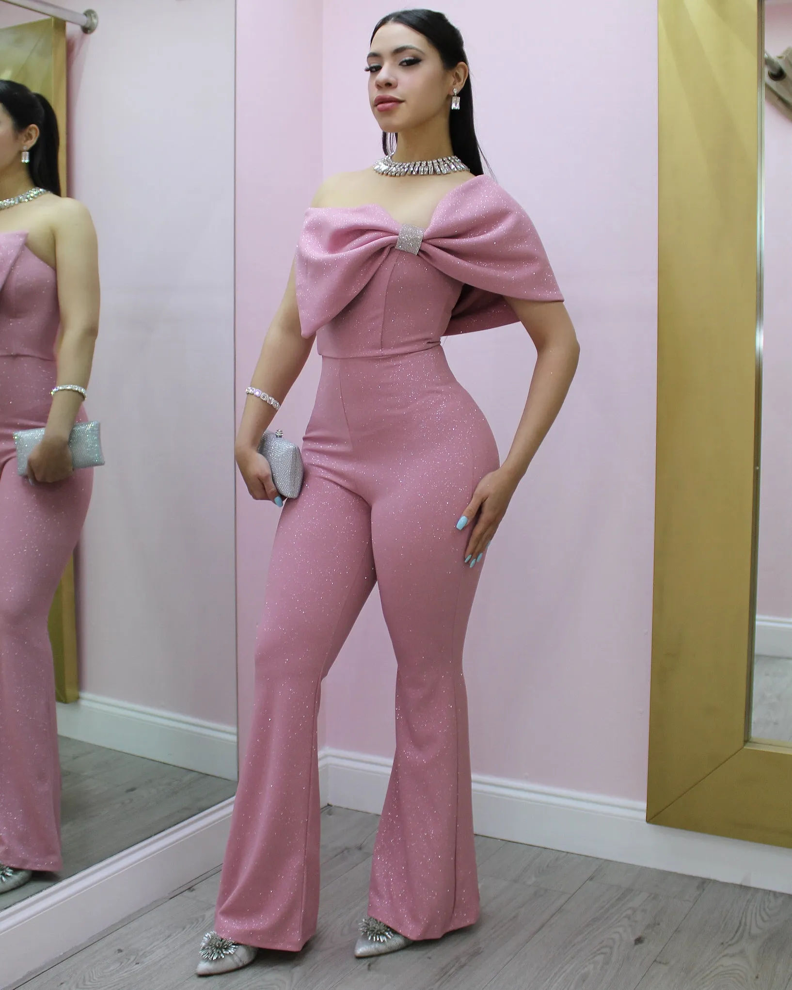 Best Of Me  Bow Embellish Jumpsuit Pink