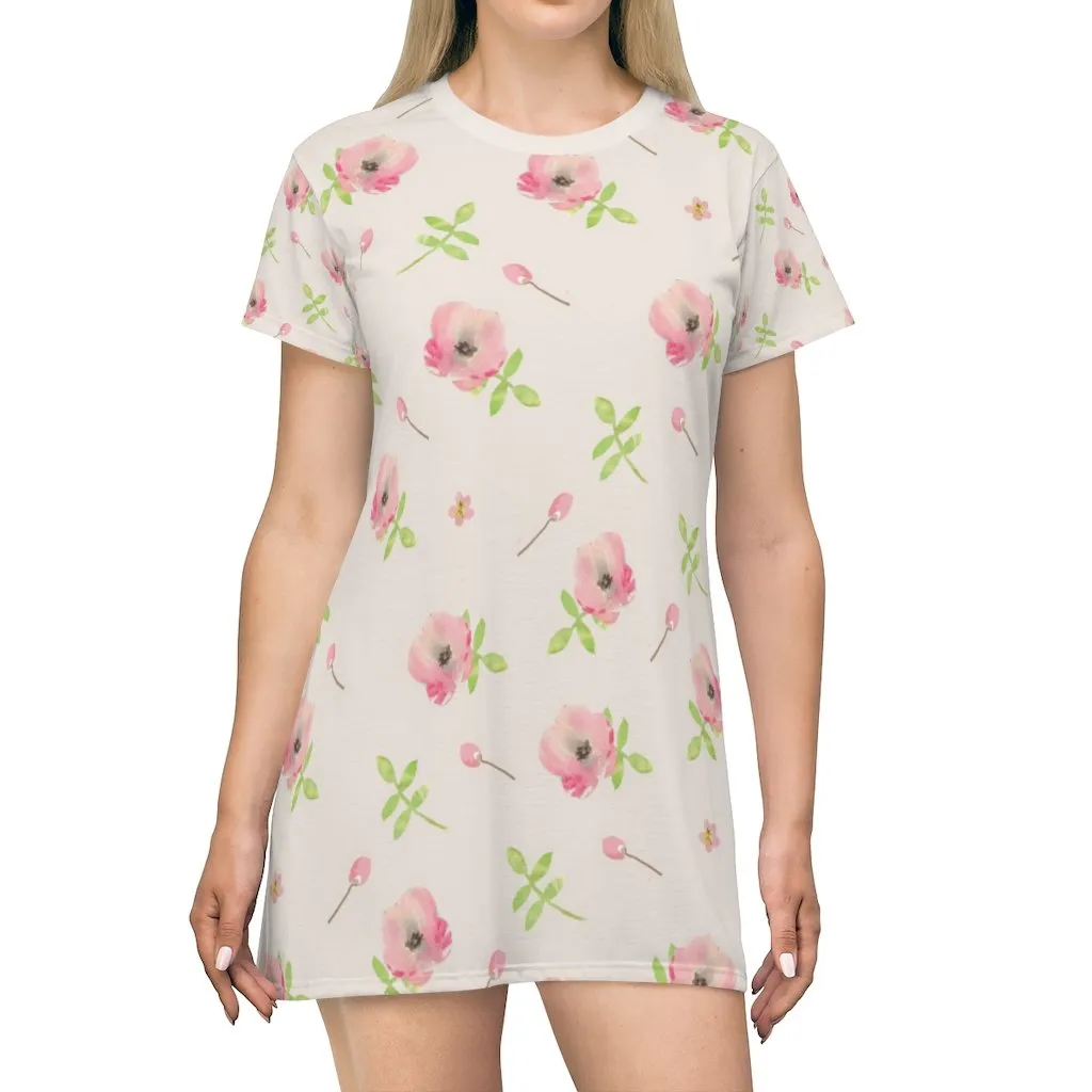 BirdGirls Pink Daysees All Over Print T-Shirt Dress