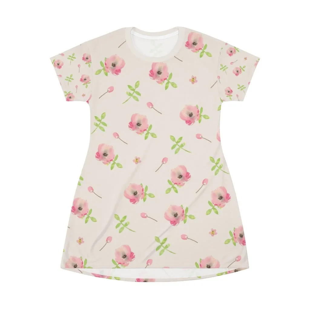 BirdGirls Pink Daysees All Over Print T-Shirt Dress