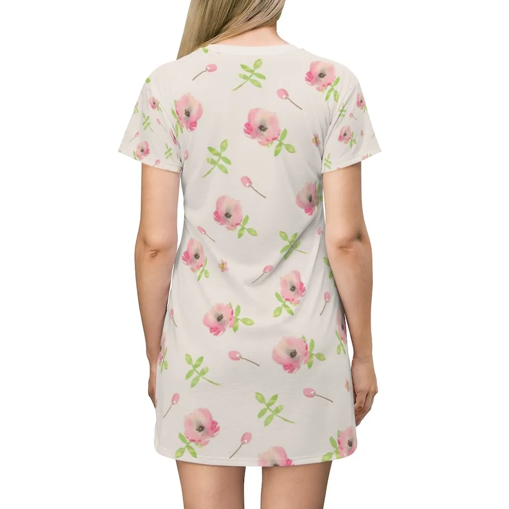 BirdGirls Pink Daysees All Over Print T-Shirt Dress