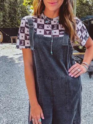 Black & White Check Western S/S Mesh