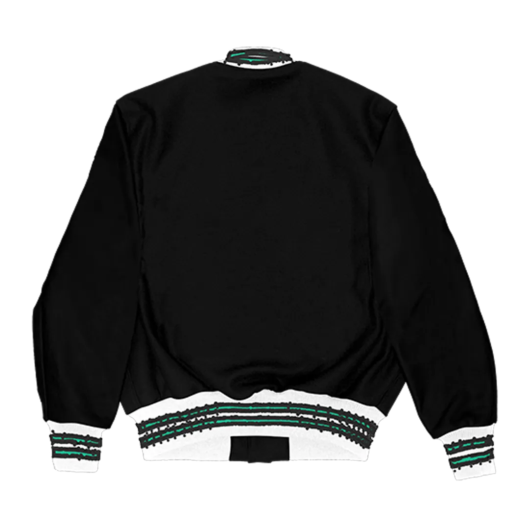 Black Green Stipes Varsity Jacket