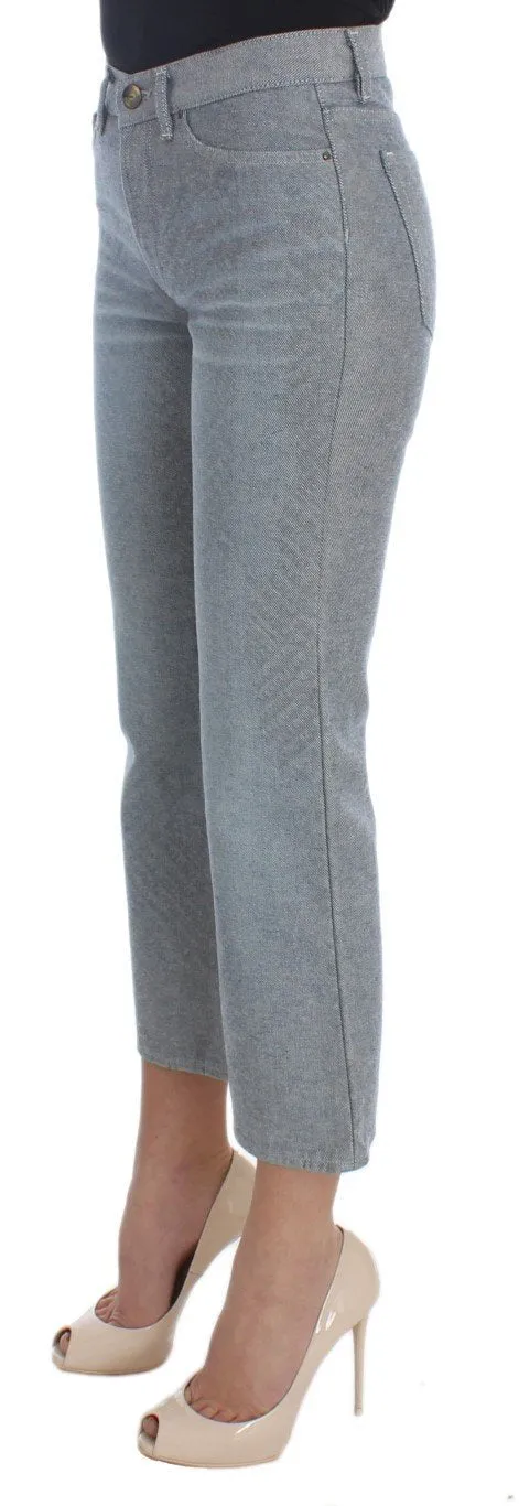 Blue Cotton Slim Fit Denim Capri Cropped Jeans