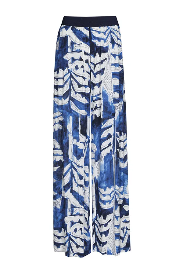 BLUE PRINTED LOOSE PALAZZO TROUSERS