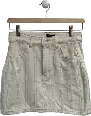 boohoo Cream Frayed Hem Denim Skirt UK 6