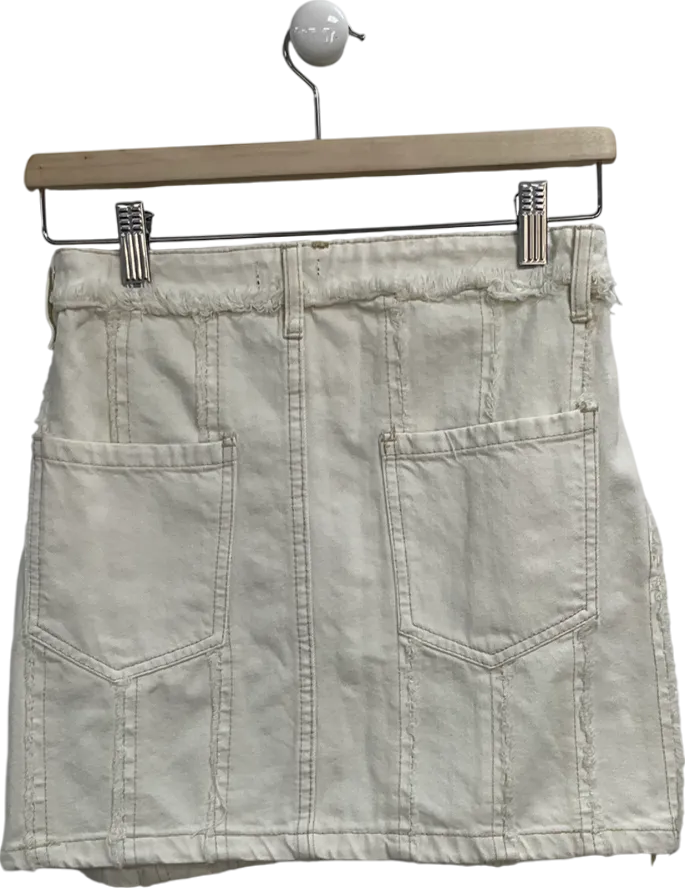 boohoo Cream Frayed Hem Denim Skirt UK 6
