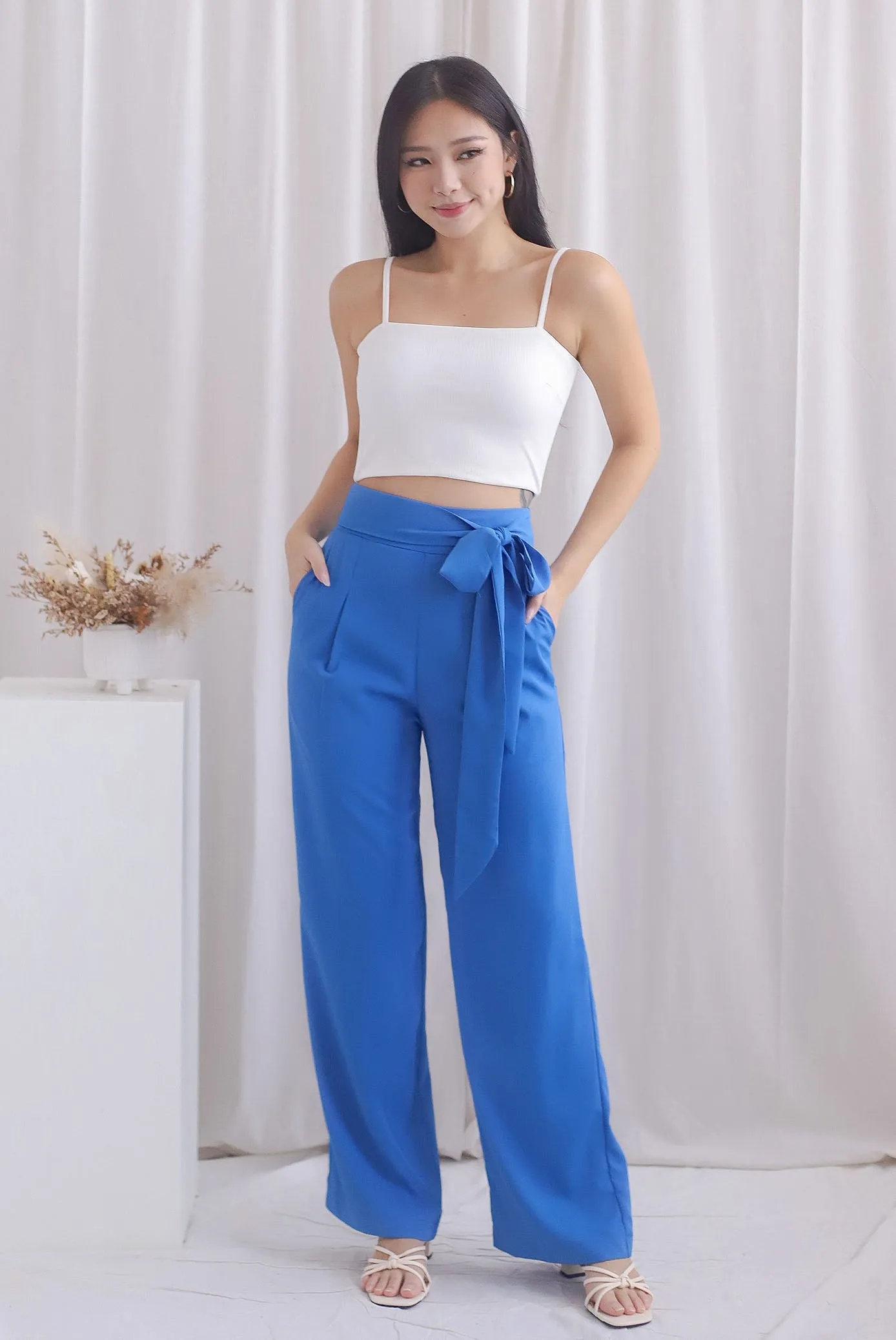 Briley Tie Sash Palazzo Pants In Blue