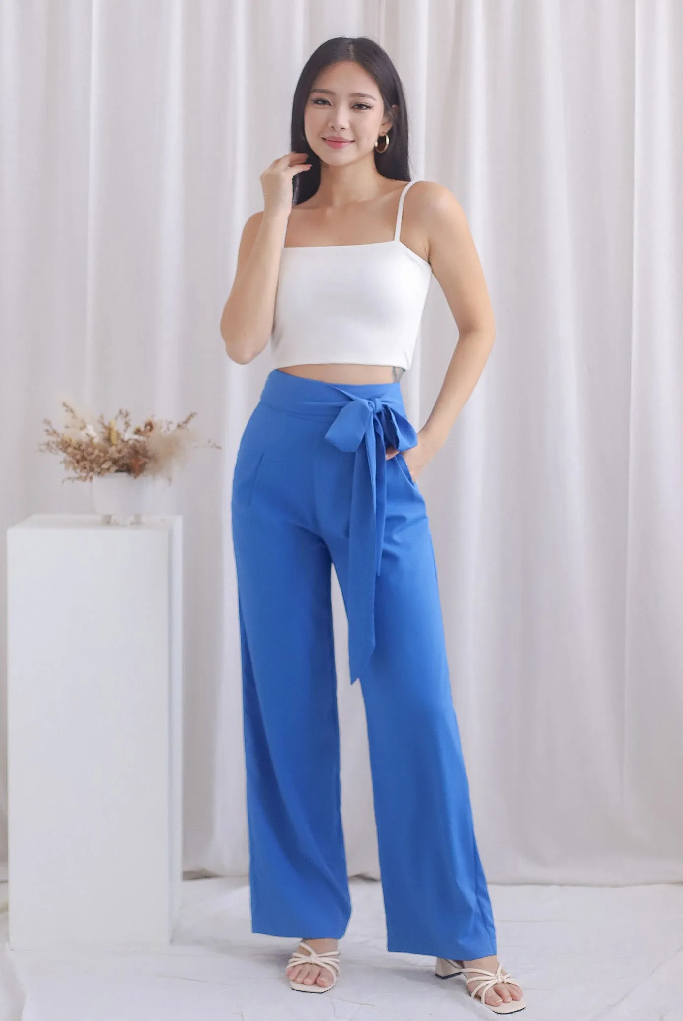 Briley Tie Sash Palazzo Pants In Blue