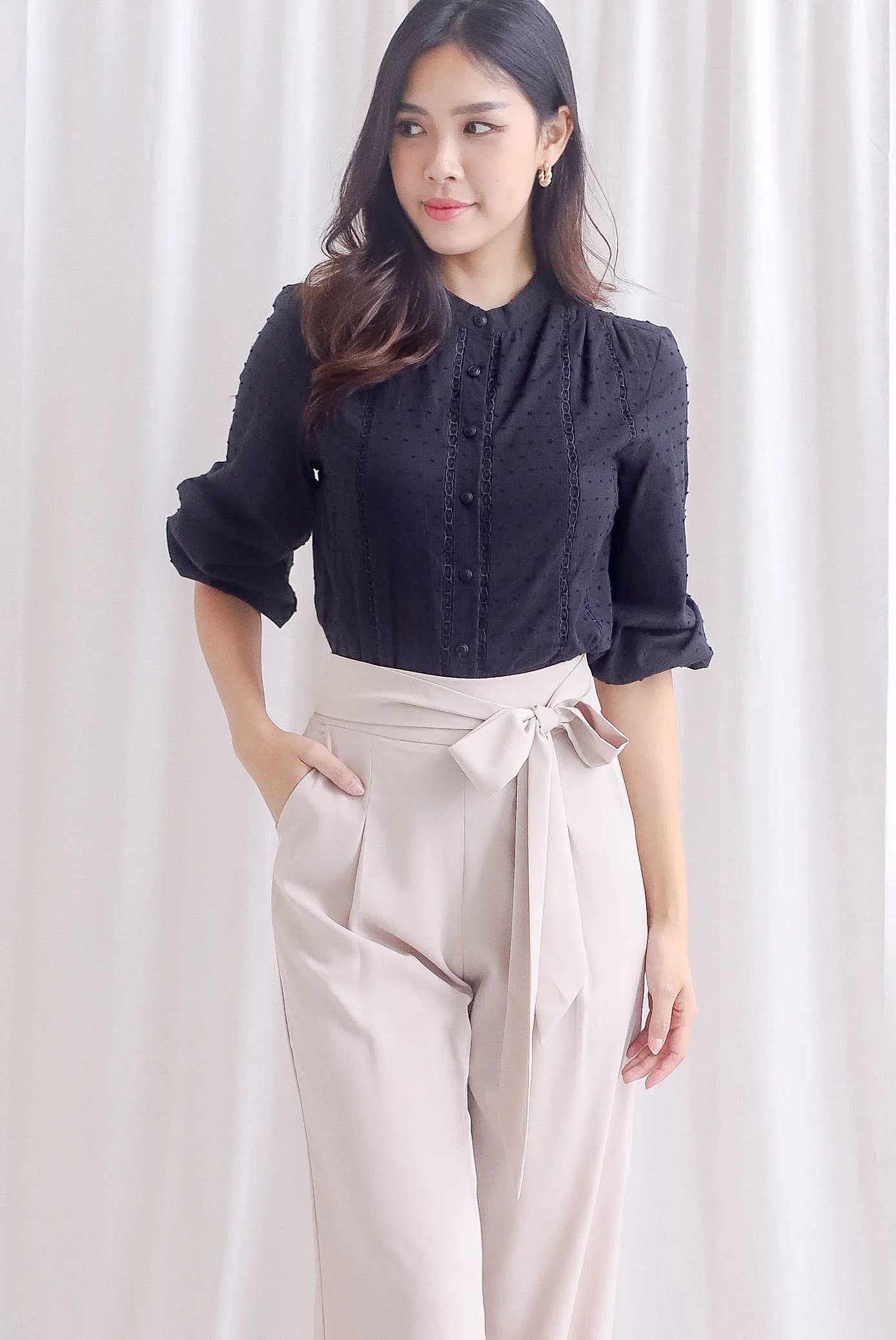 Briley Tie Sash Palazzo Pants In Ecru