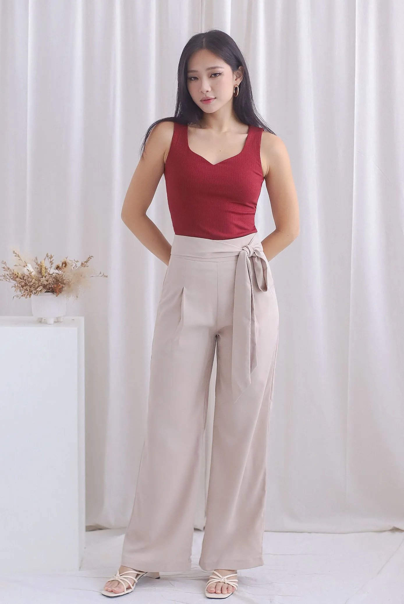 Briley Tie Sash Palazzo Pants In Ecru