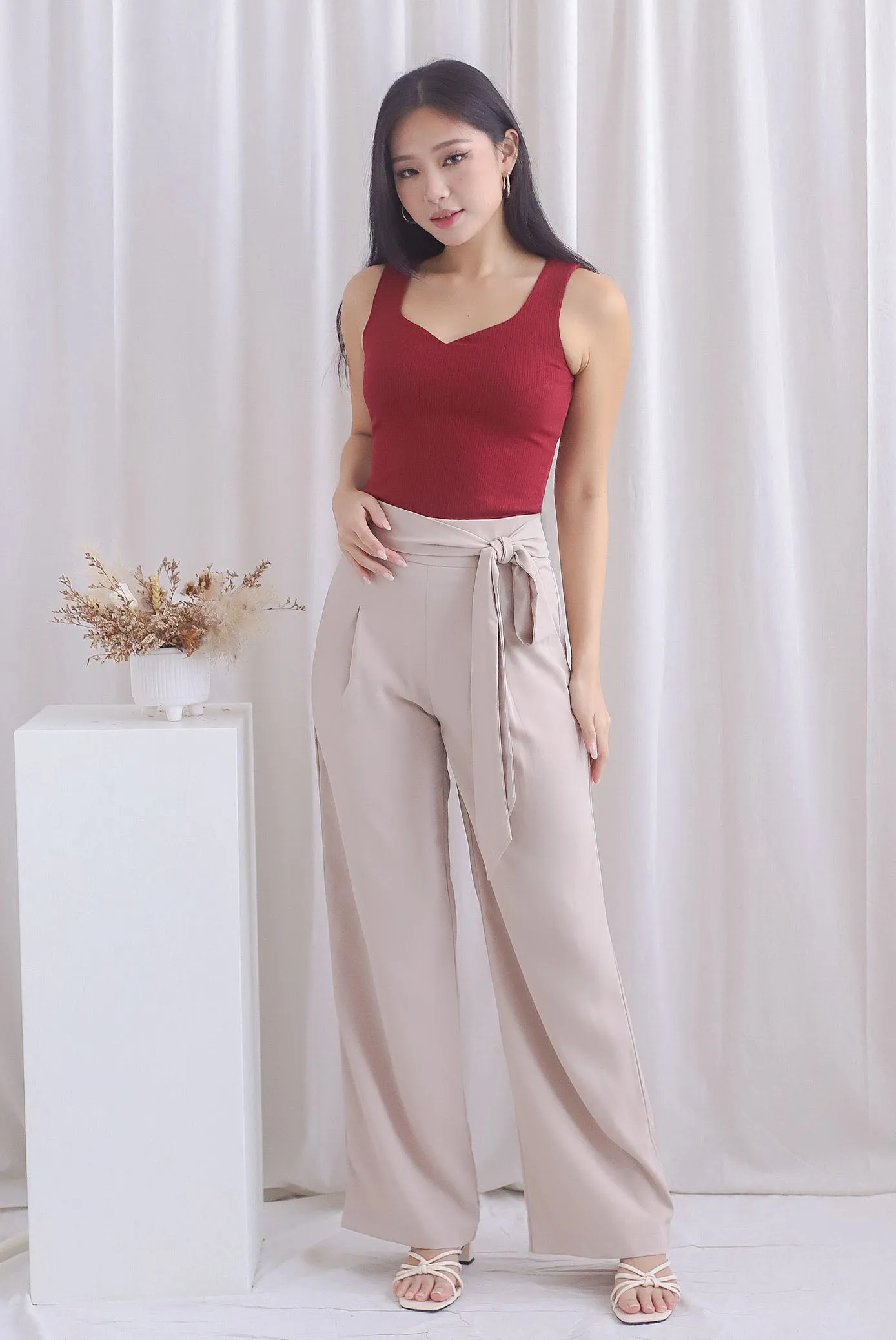 Briley Tie Sash Palazzo Pants In Ecru