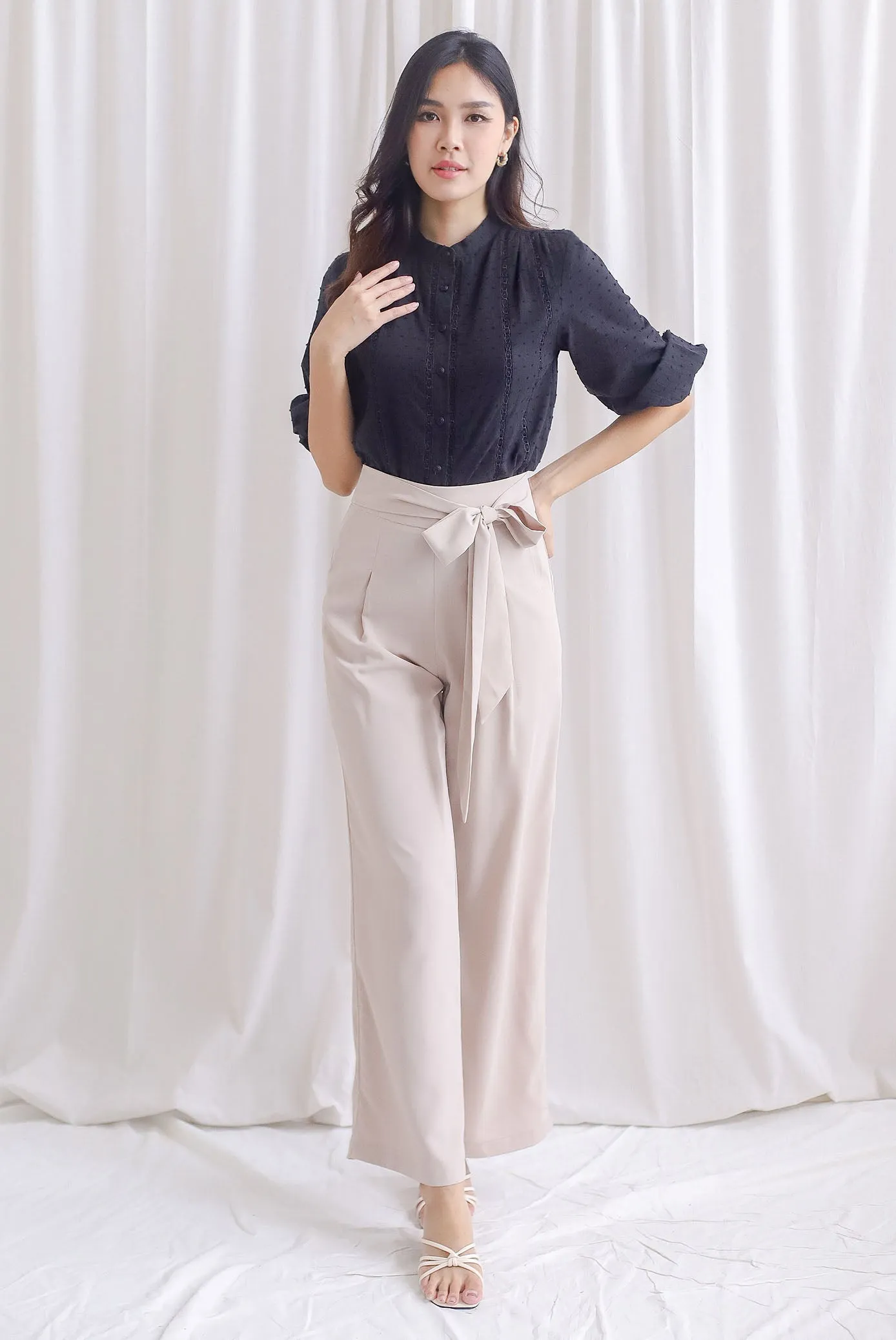 Briley Tie Sash Palazzo Pants In Ecru
