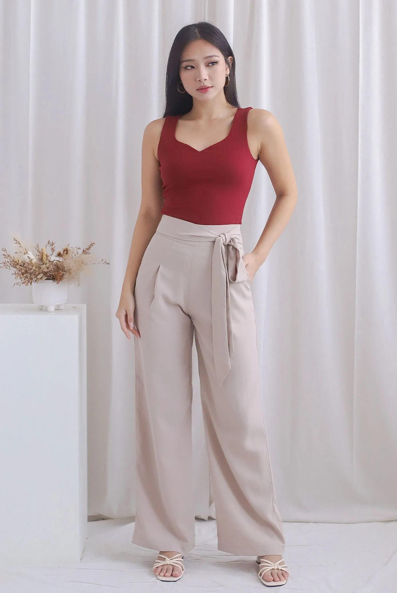 Briley Tie Sash Palazzo Pants In Ecru